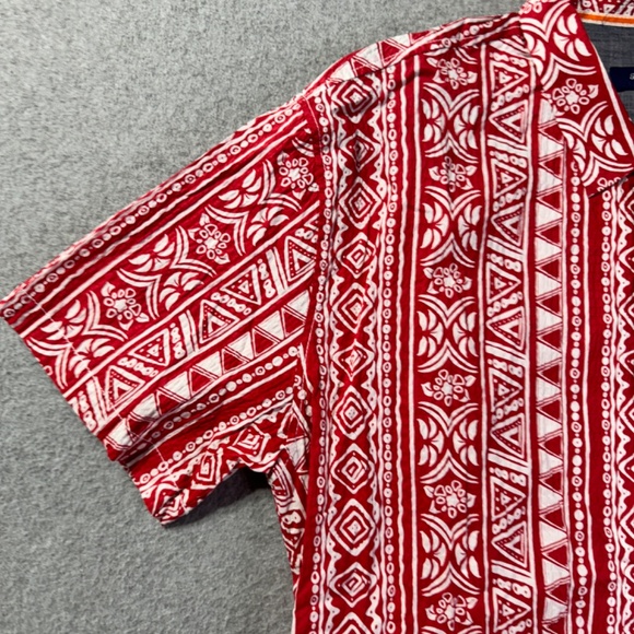 Tommy Bahama Shirt Men XXL Tall Seersucker Red Tribal Hawaiian Button Front - Picture 3 of 9